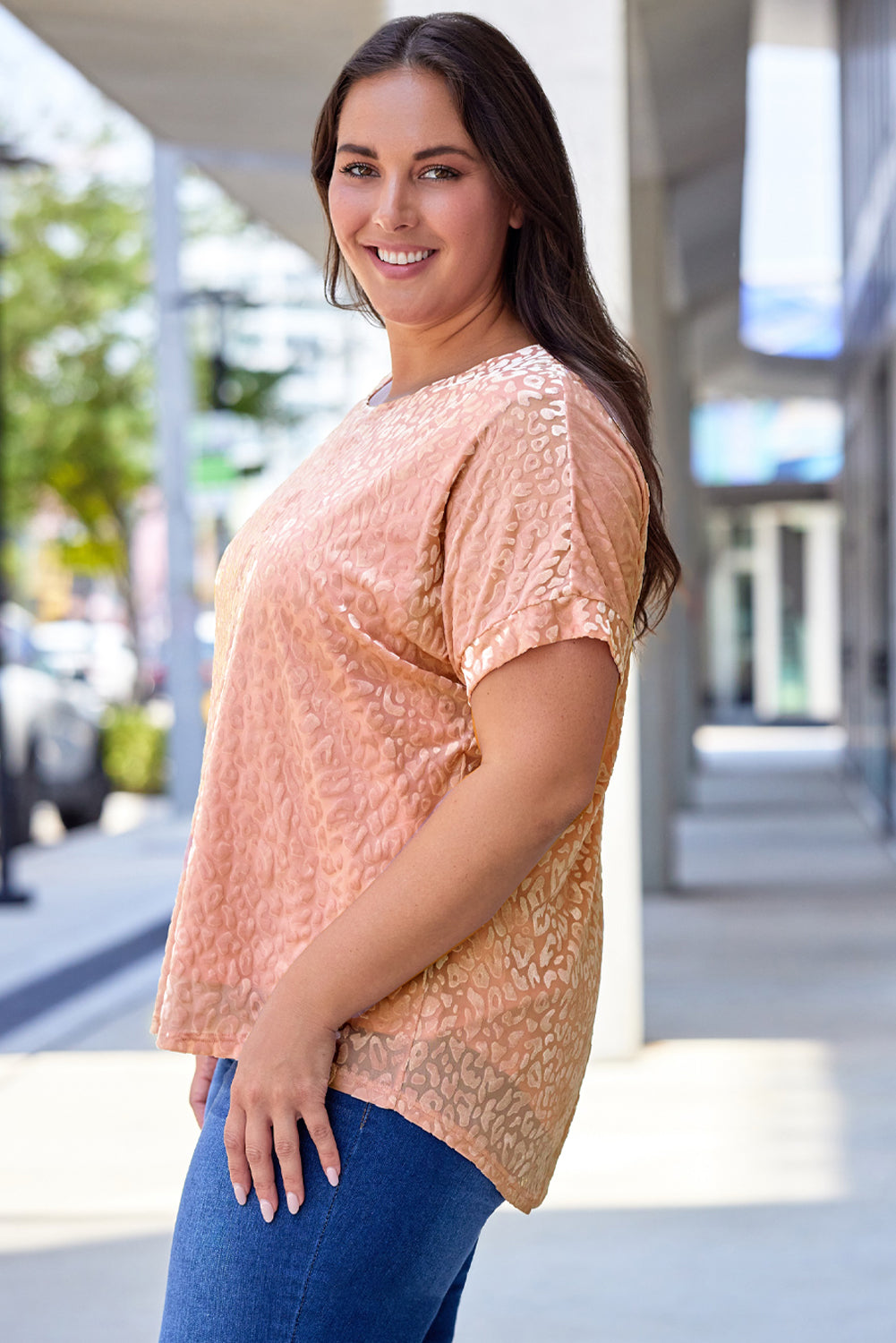 Plus Size Ombre Glitter Leopard T-shirt