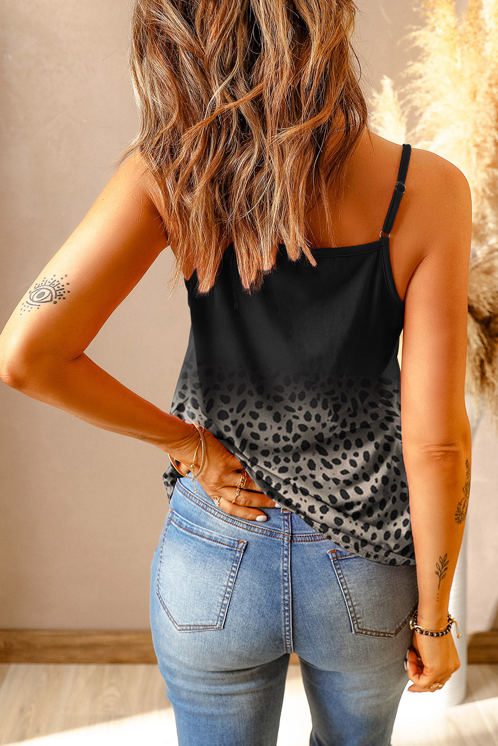 Gradient Leopard Lace V Neckline Tank Top