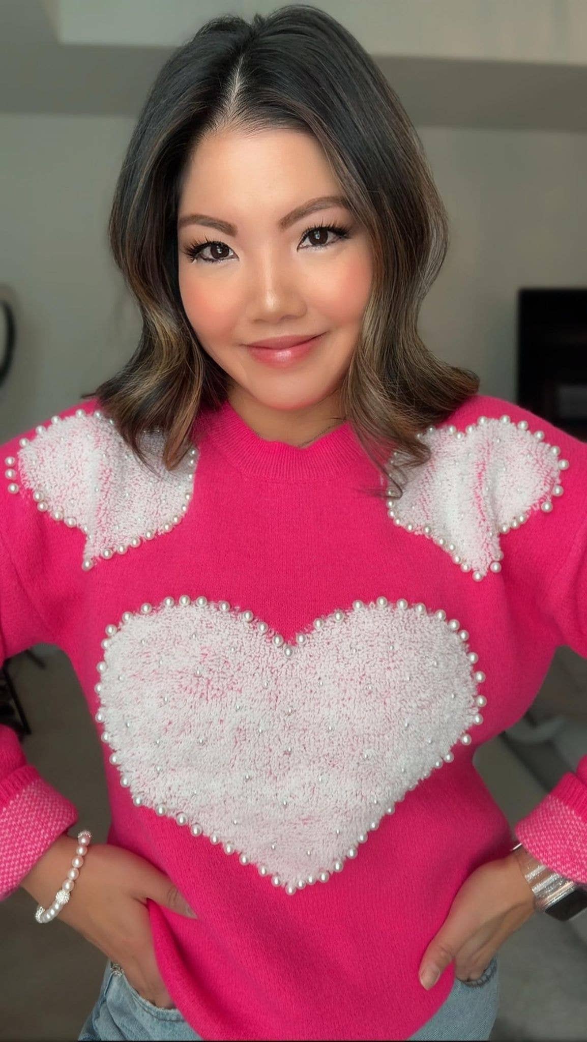 JadyK - Sadie Neon Pearl Sherpa Heart Sweater