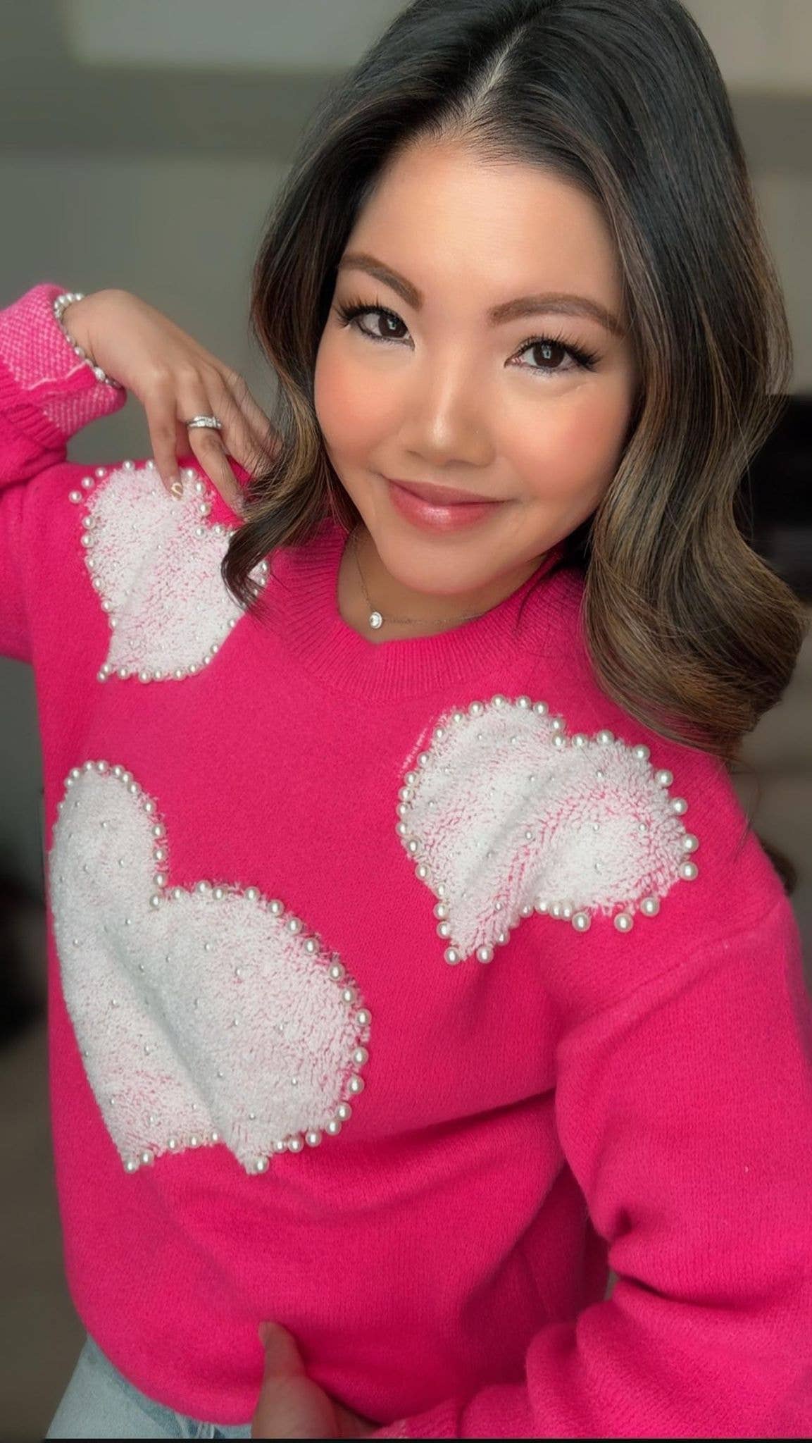 JadyK - Sadie Neon Pearl Sherpa Heart Sweater