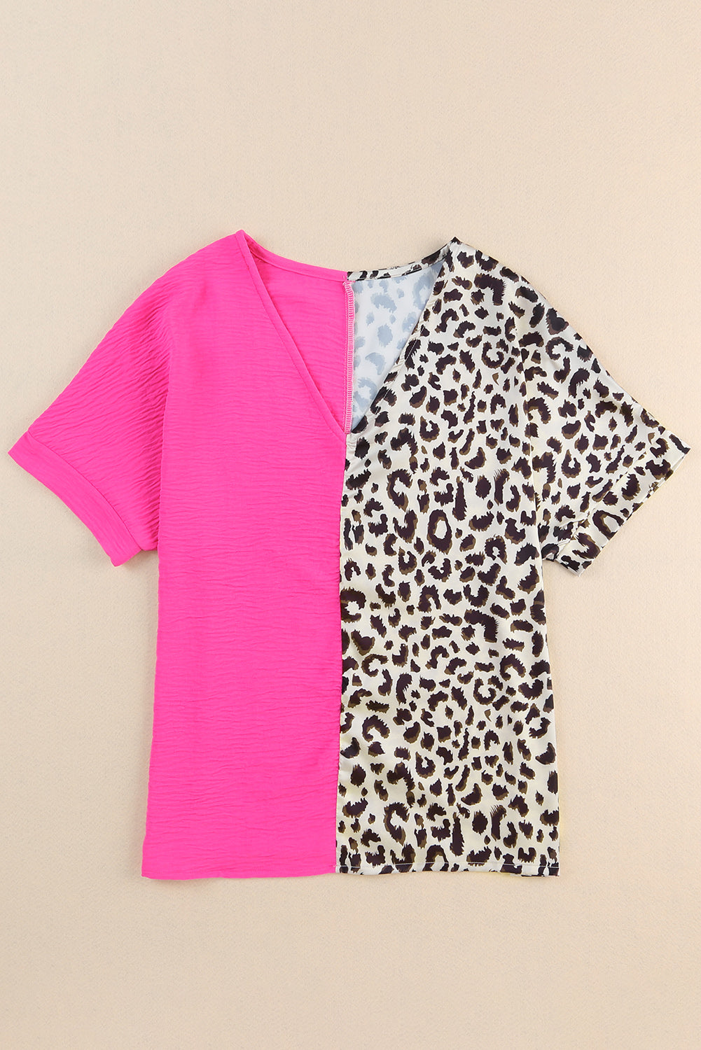 Contrast Leopard Color Block Blouse