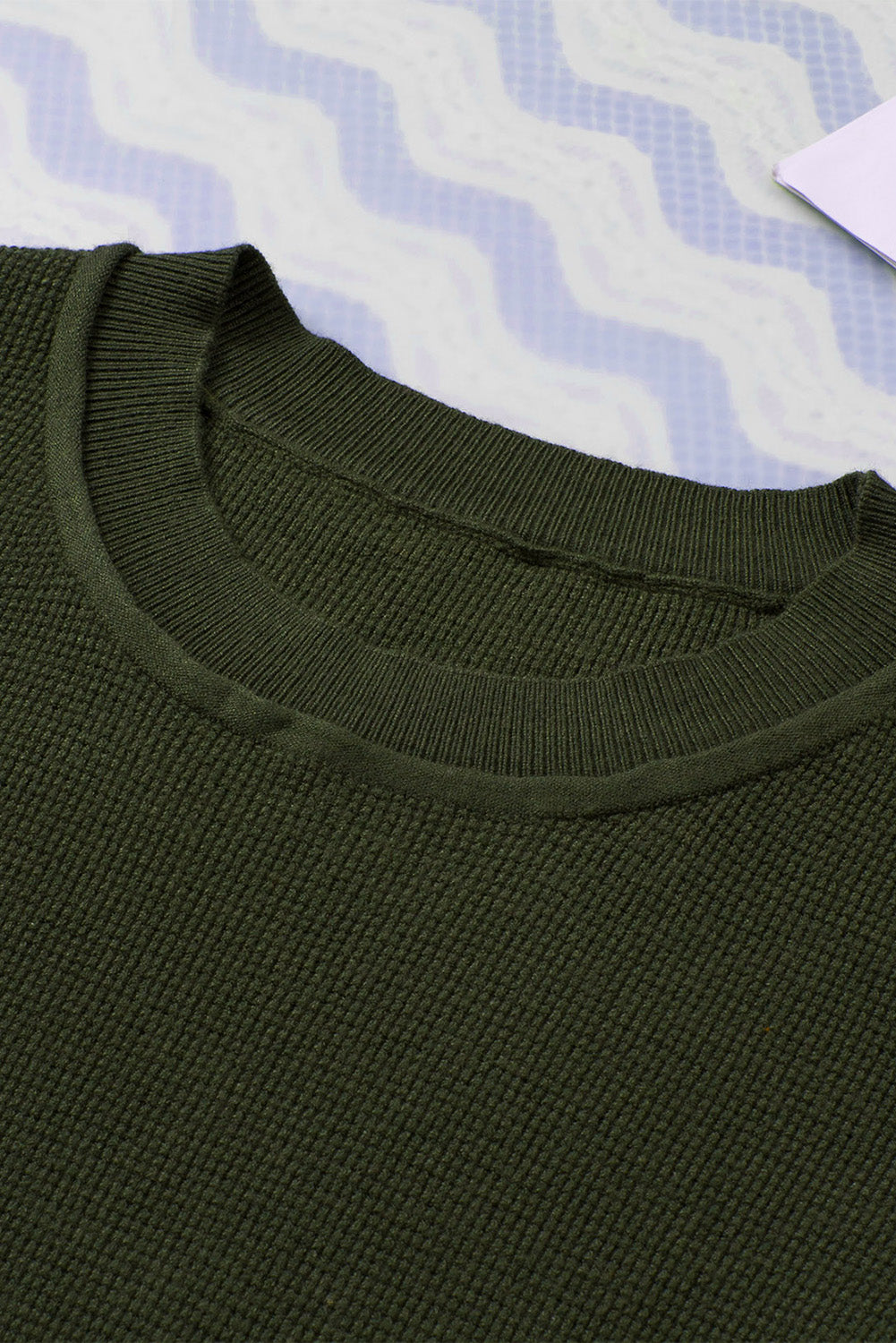 Green Striped Sleeve Plain Knit Sweater