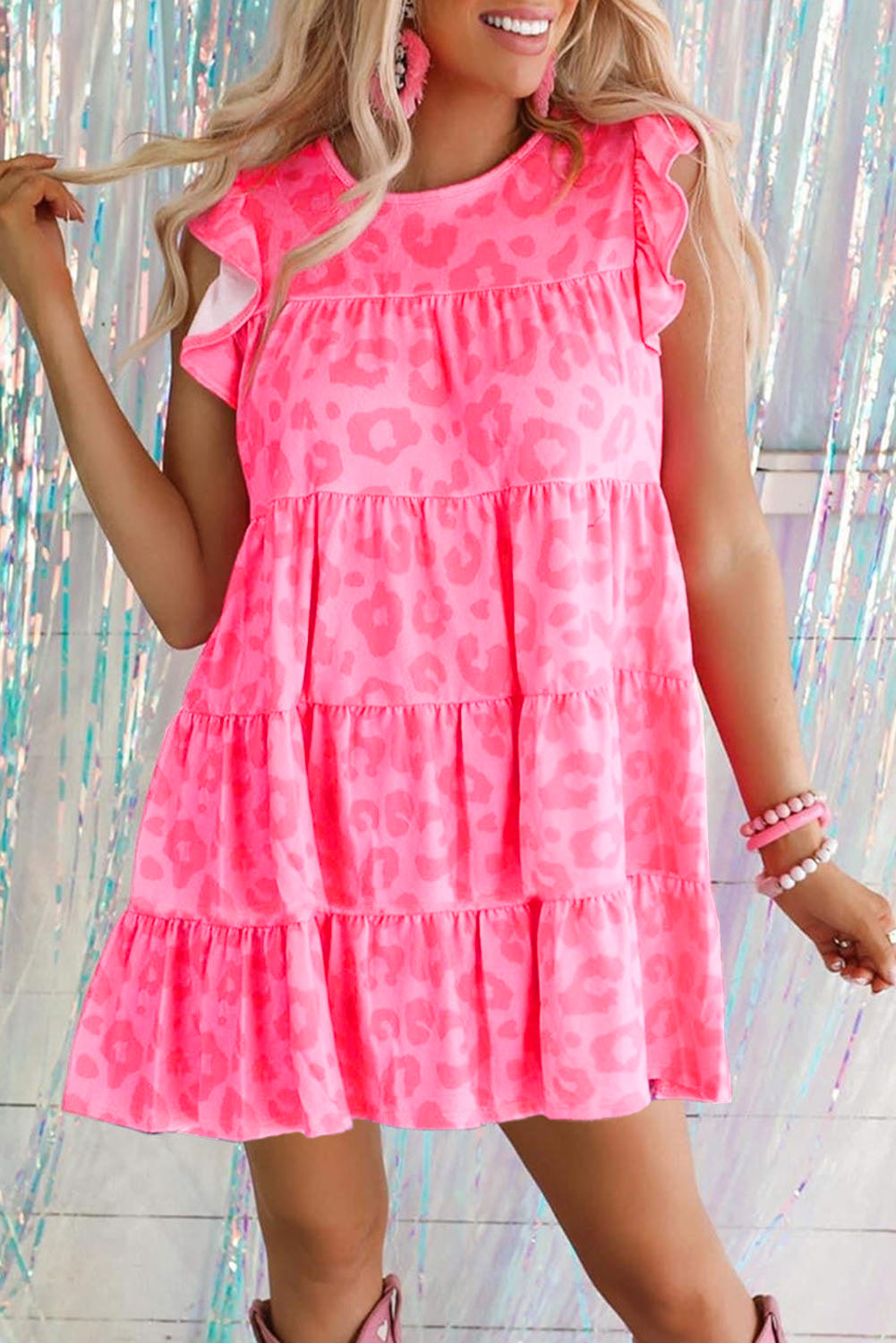 Round Neck Ruffle Tiered Mini Dress