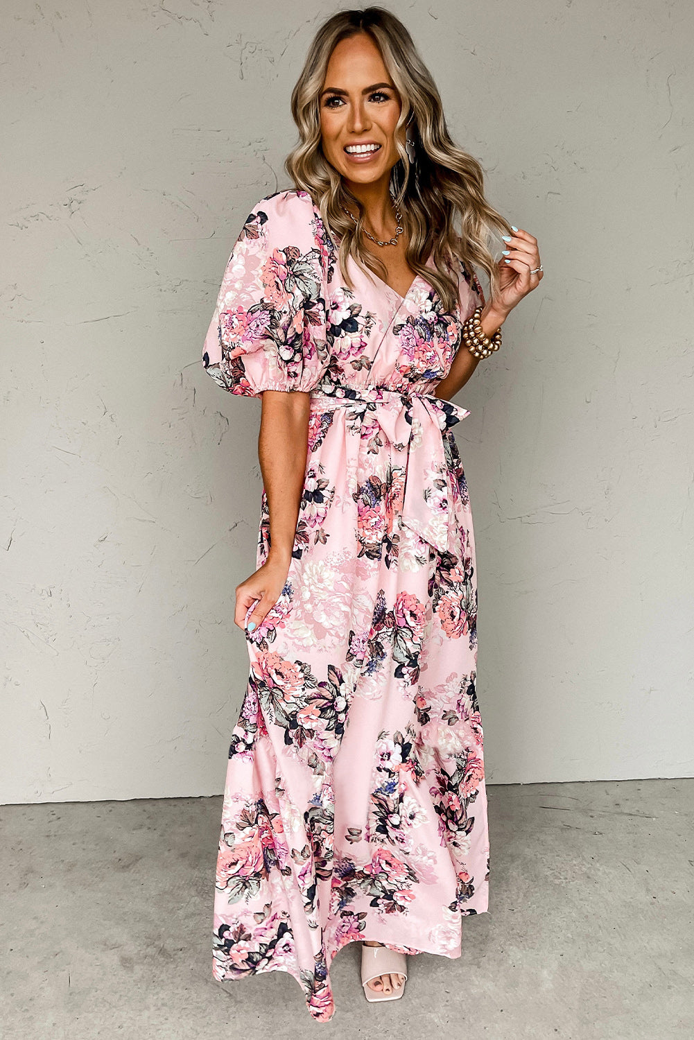 Floral Puff Sleeve High Waist Maxi Dress