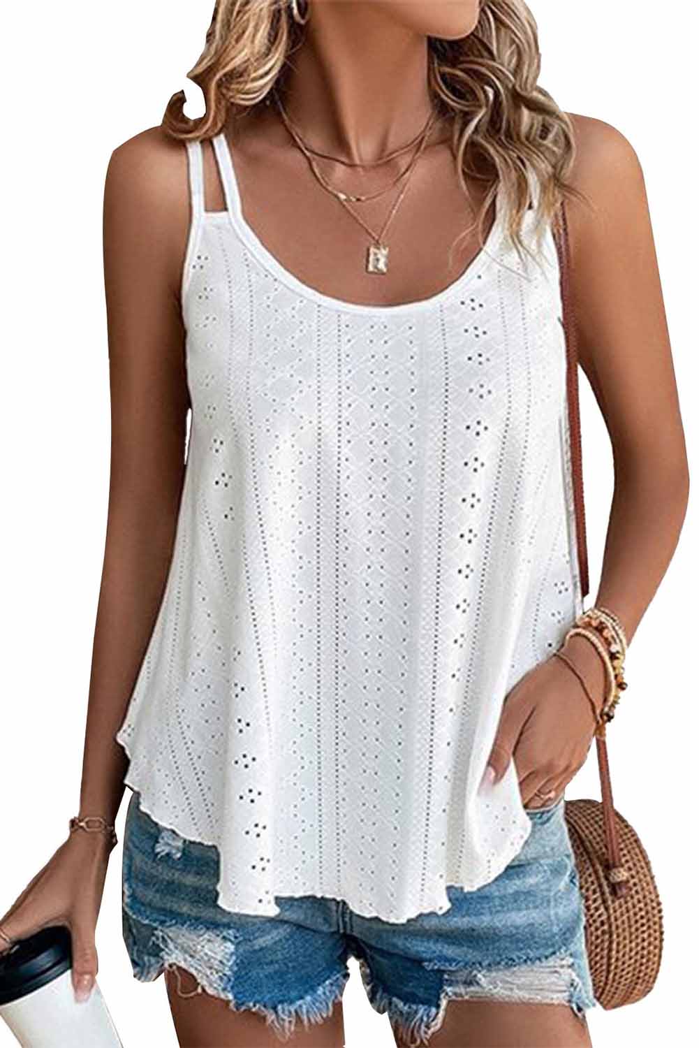 Eyelet Strappy Scoop-Neck Tank Top