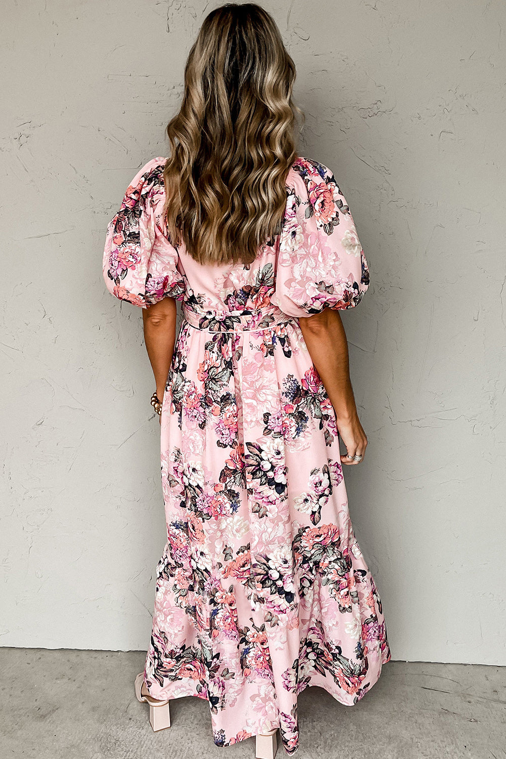 Floral Puff Sleeve High Waist Maxi Dress