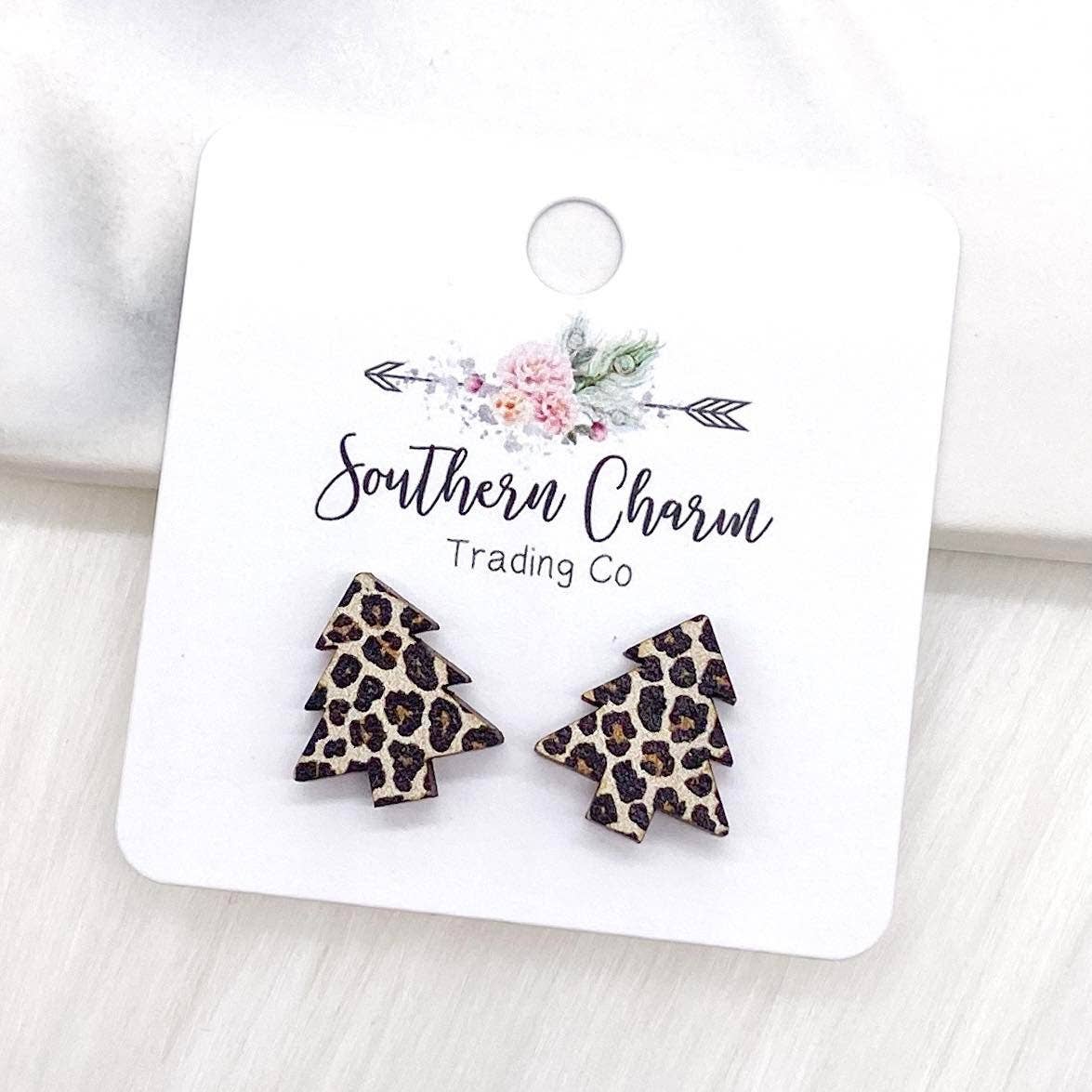 Southern Charm Trading Co - 15mm Leopard Christmas Tree Studs