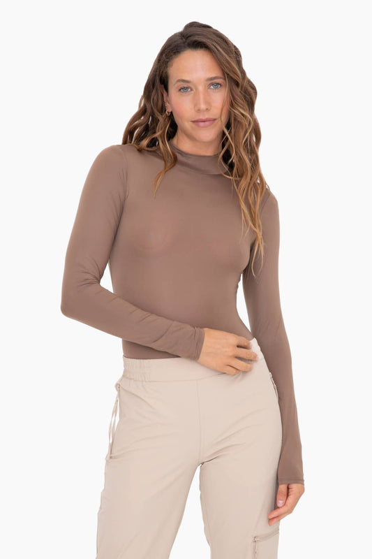 Mono B - Metallic Mock Neck Long Sleeve Bodysuit