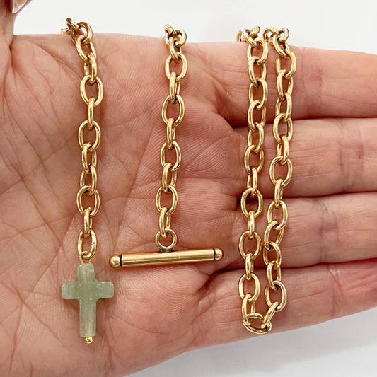 Katia Designs - AVENTURINE CROSS | Choker: Gold / L 18"