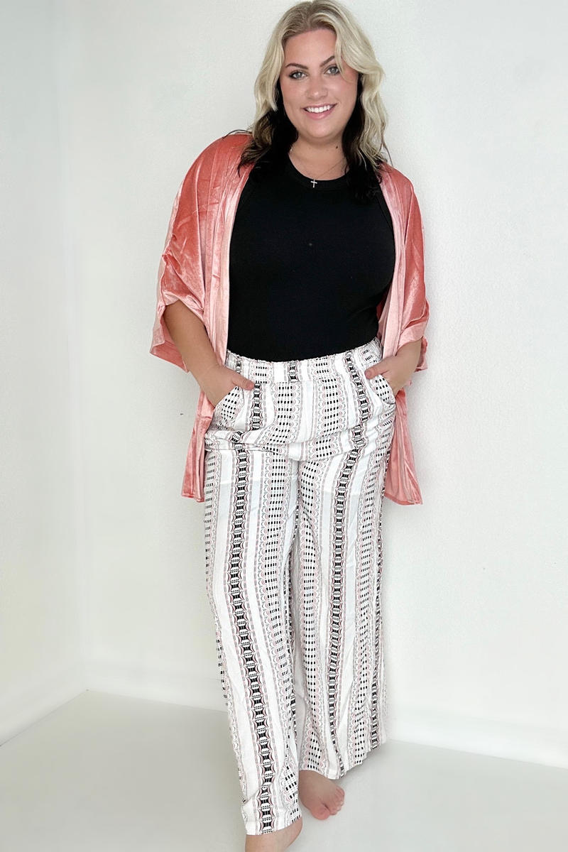 Geo Stripe Smocked Waist Wide Leg Pants