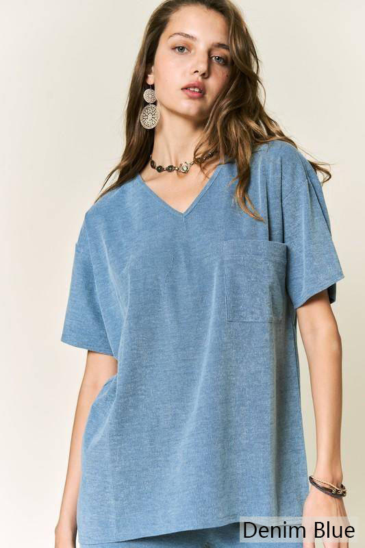 Petal Dew Solid V Neck Short Sleeve Loose Fit T-Shirt