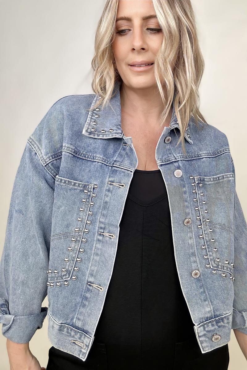 Rivet Studded Pocketed Denim Jacket