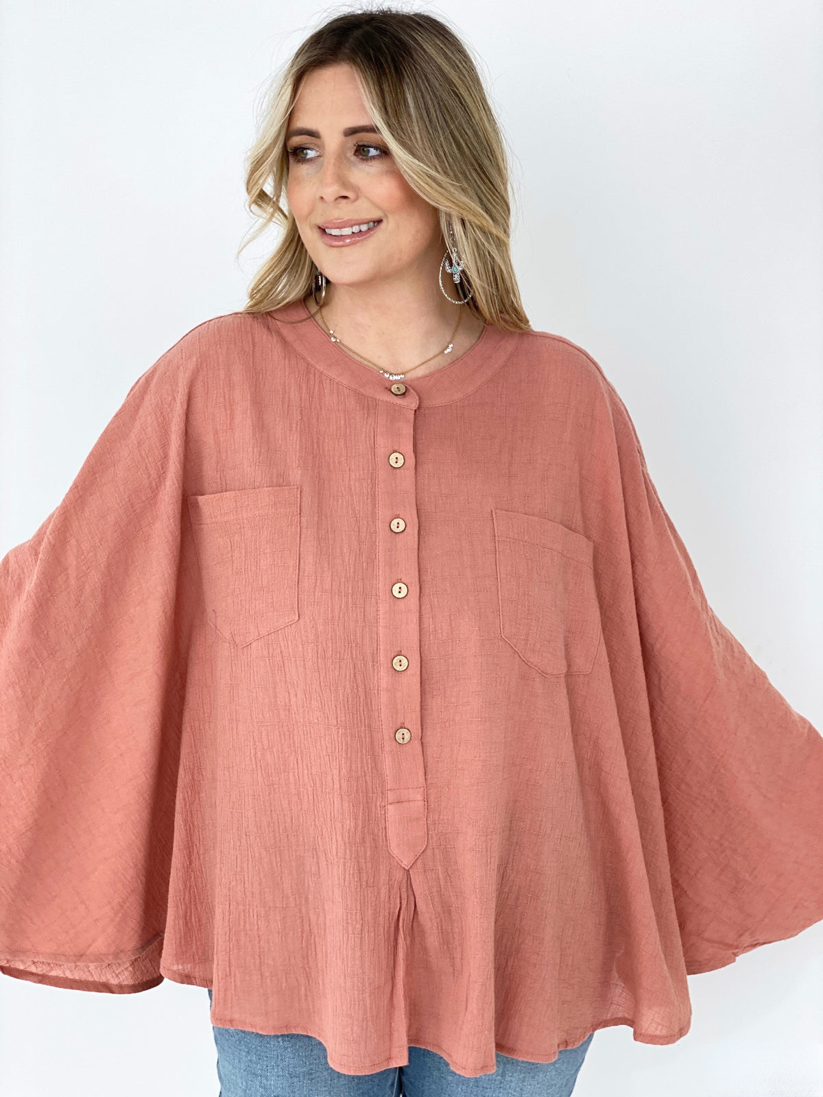 Easel Textured Cotton Linen Oversized Top