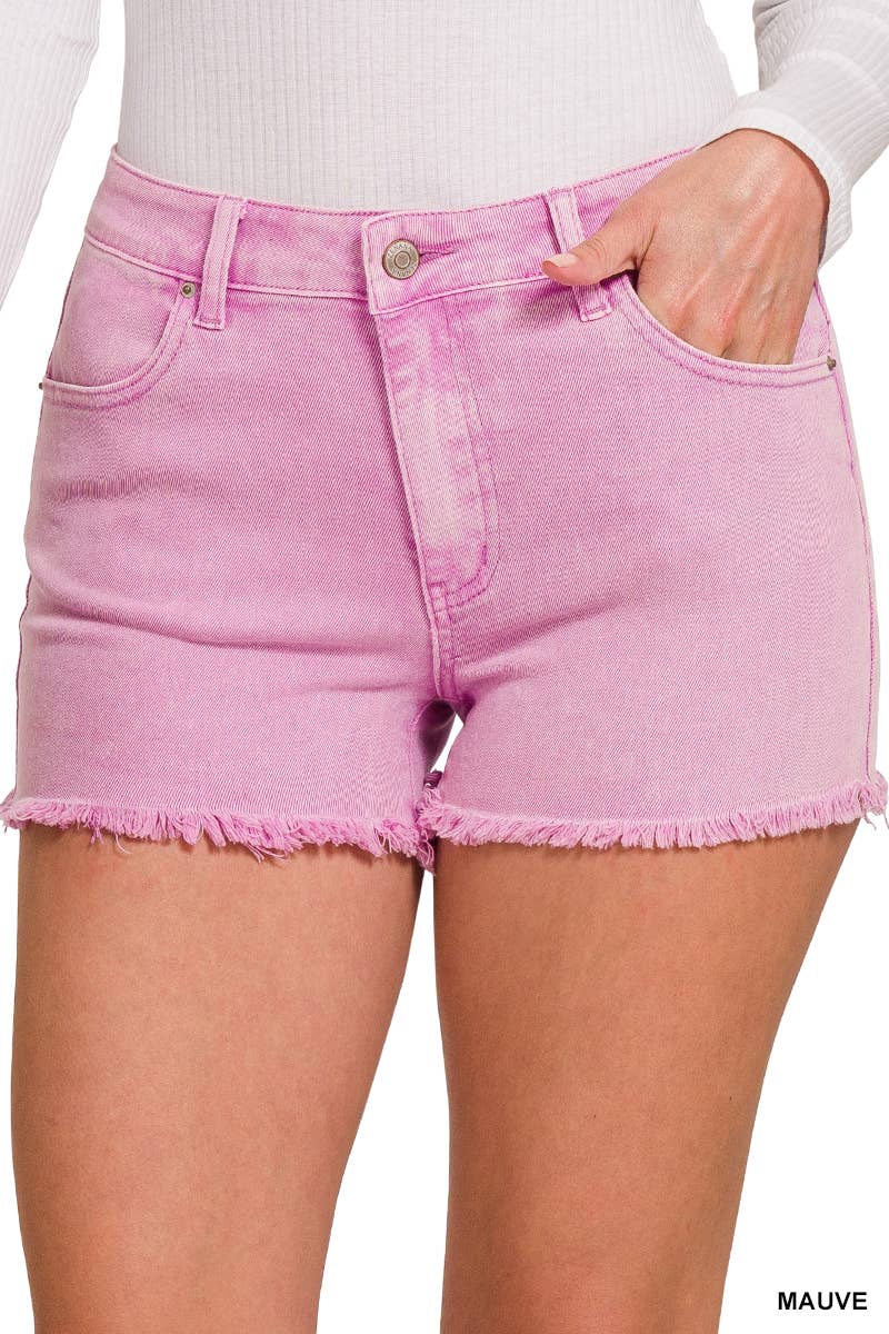 Vanilla Monkey - Washed Frayed Cutoff Hem Shorts: 1-2-2-1 (S-M-L-XL) / MAUVE