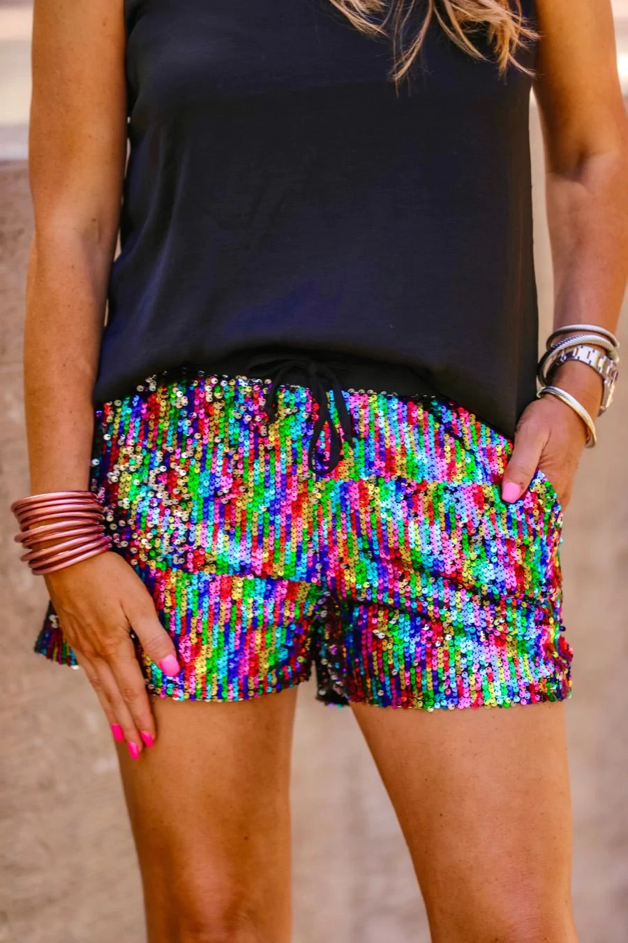 VIP Status Sequin Drawstring Shorts