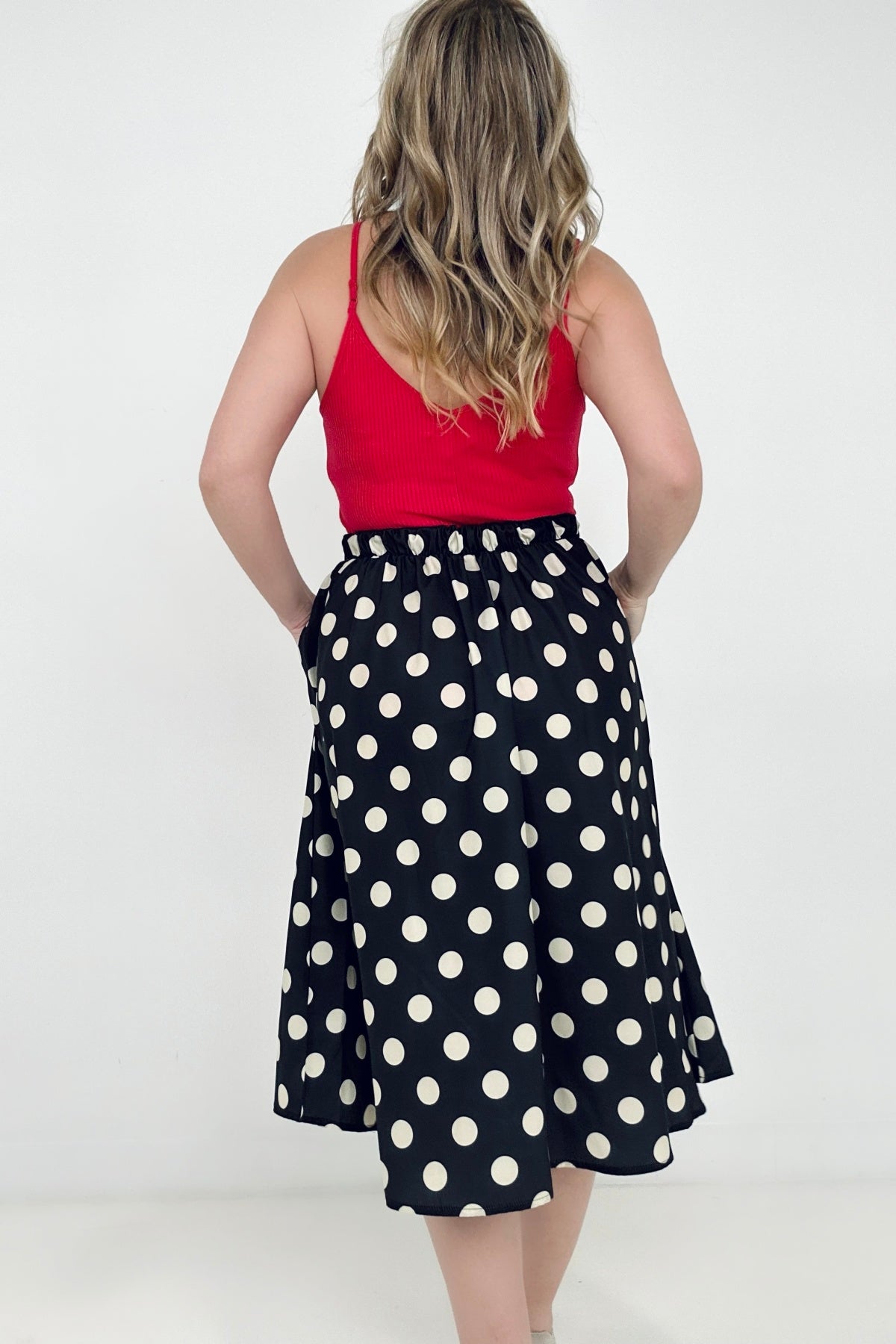 Jade By Jane Polka Dot Pleated Midi Skirt