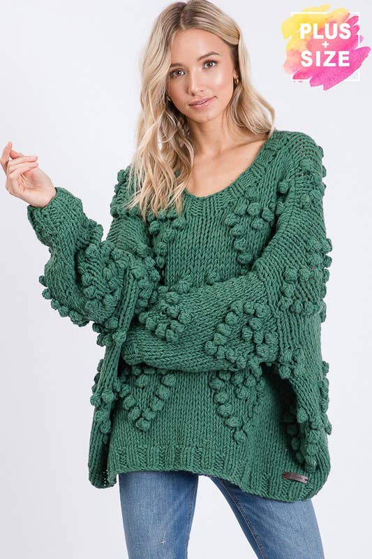 HEIMISH - ST1093P PLUS SOLID SWEATER WITH HEART POMPOM