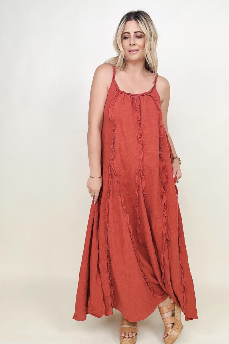 Davi & Dani Ruffle Detail Midi Sundress (Without Belt)