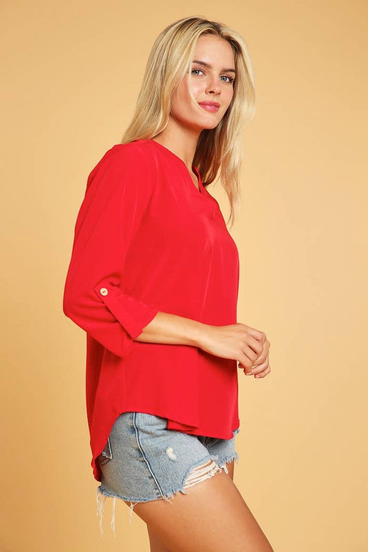 Shop Basic USA - Long Sleeve Stretch Woven Top