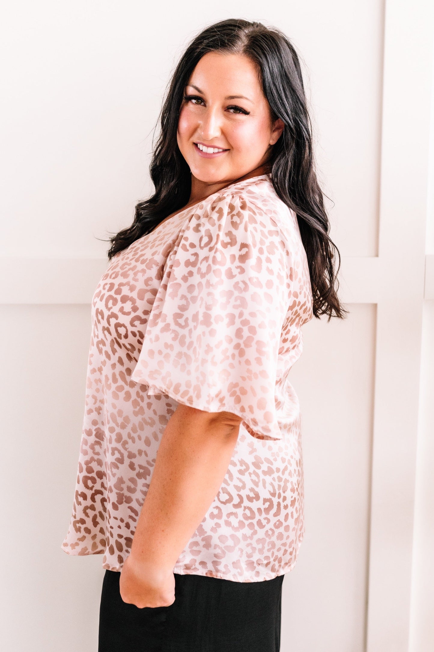 Silky Leopard Print Blouse In Rose Gold Champagne