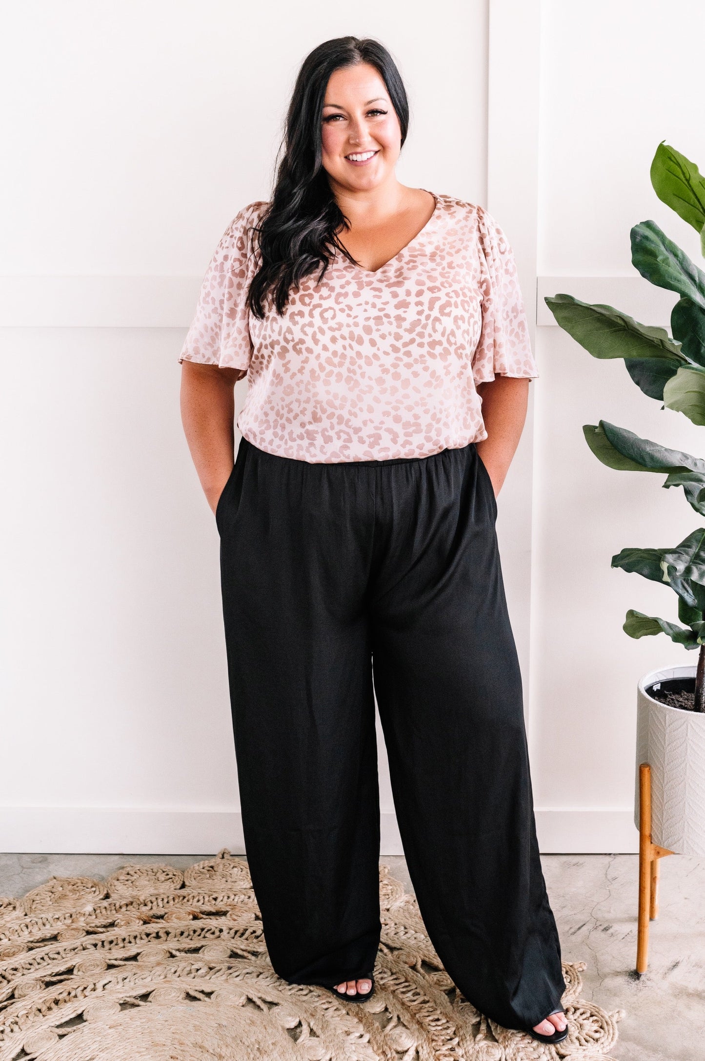 Silky Leopard Print Blouse In Rose Gold Champagne