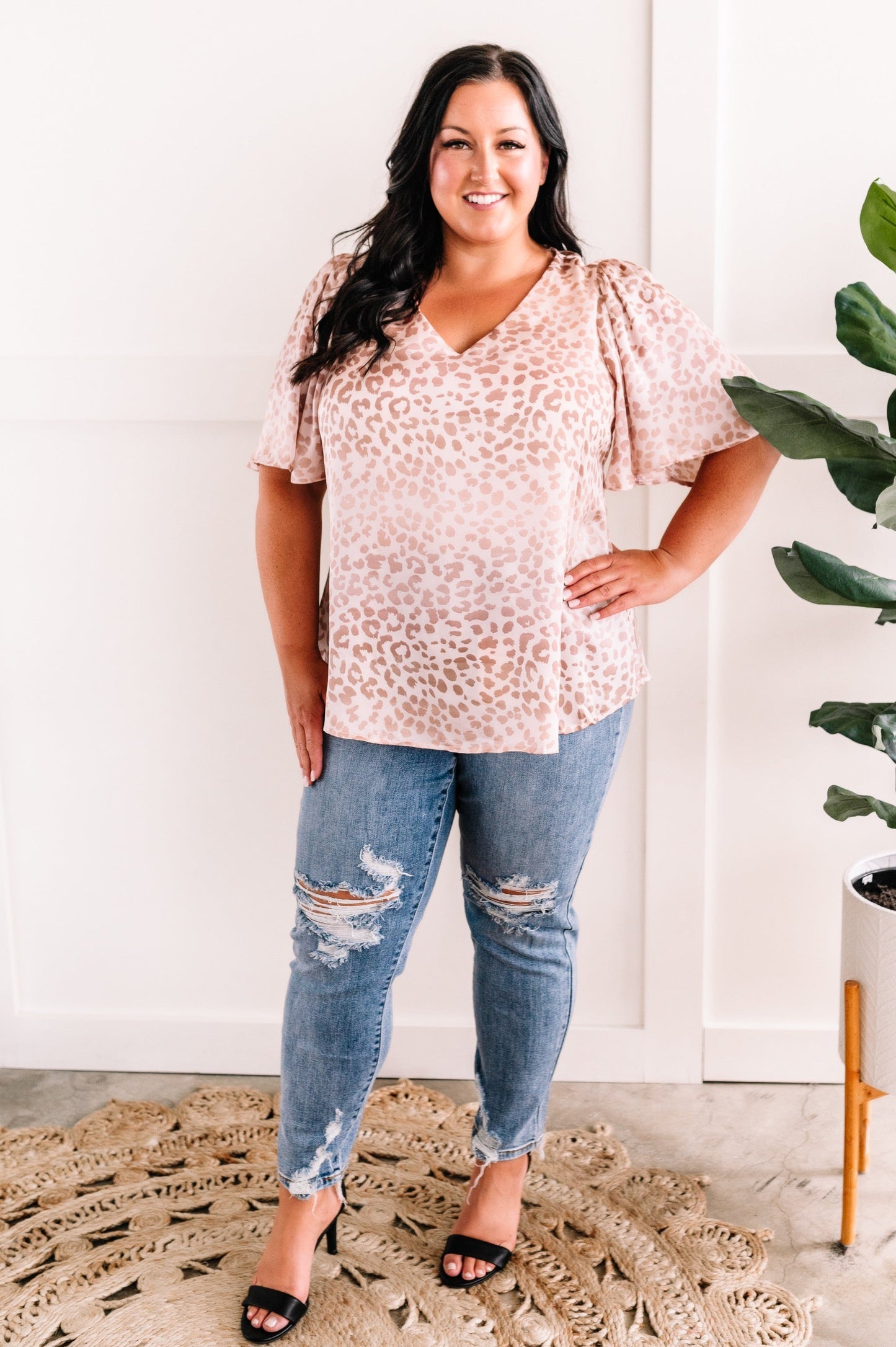 Silky Leopard Print Blouse In Rose Gold Champagne