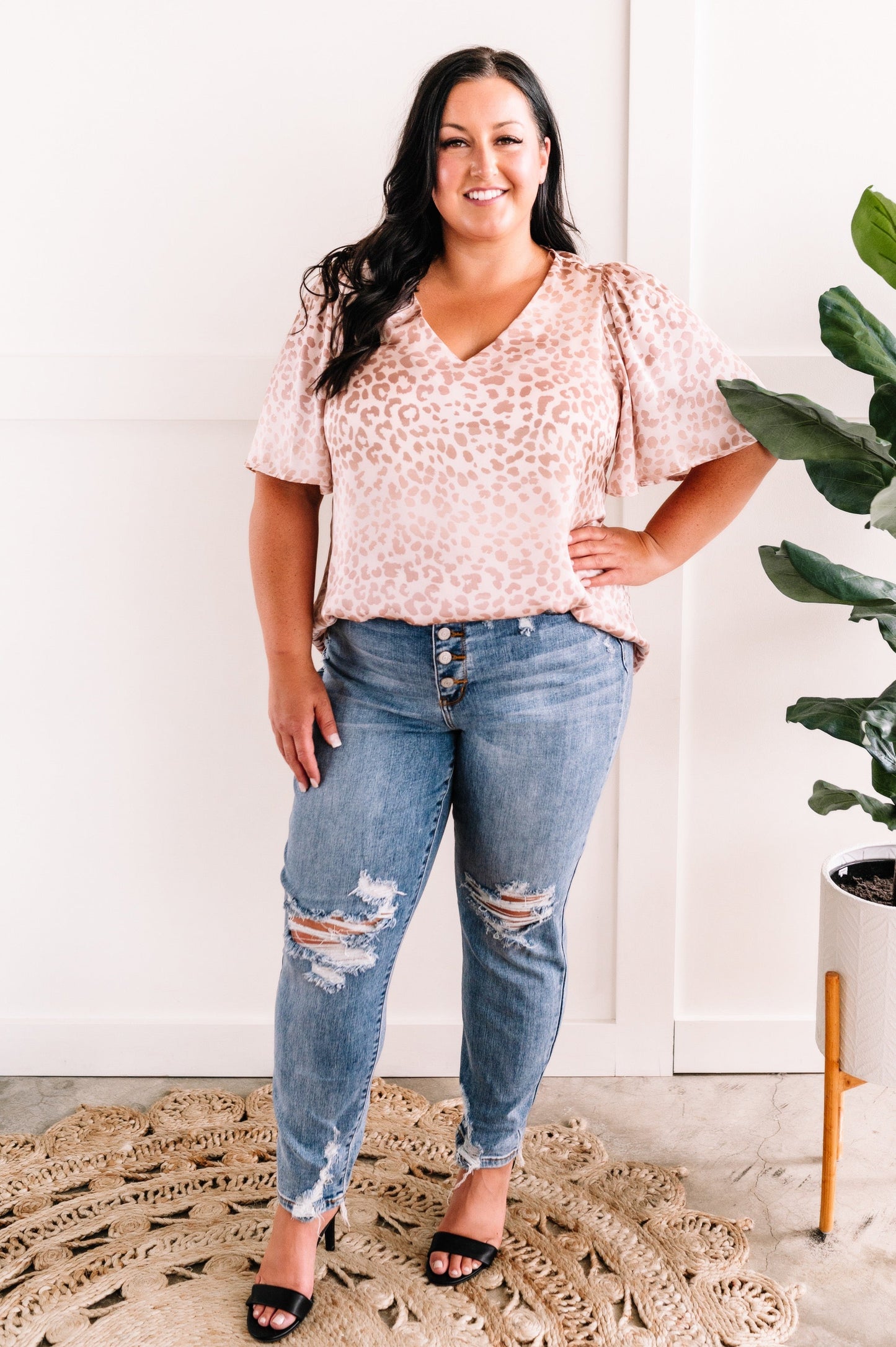 Silky Leopard Print Blouse In Rose Gold Champagne