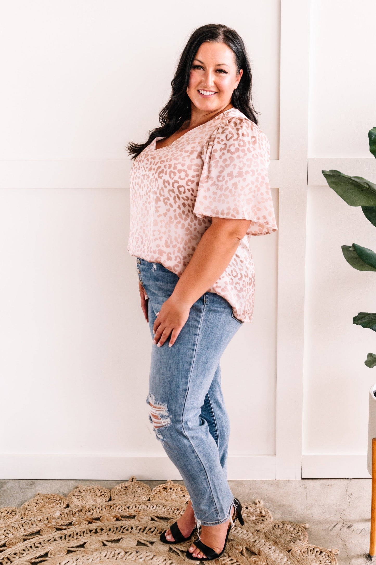 Silky Leopard Print Blouse In Rose Gold Champagne