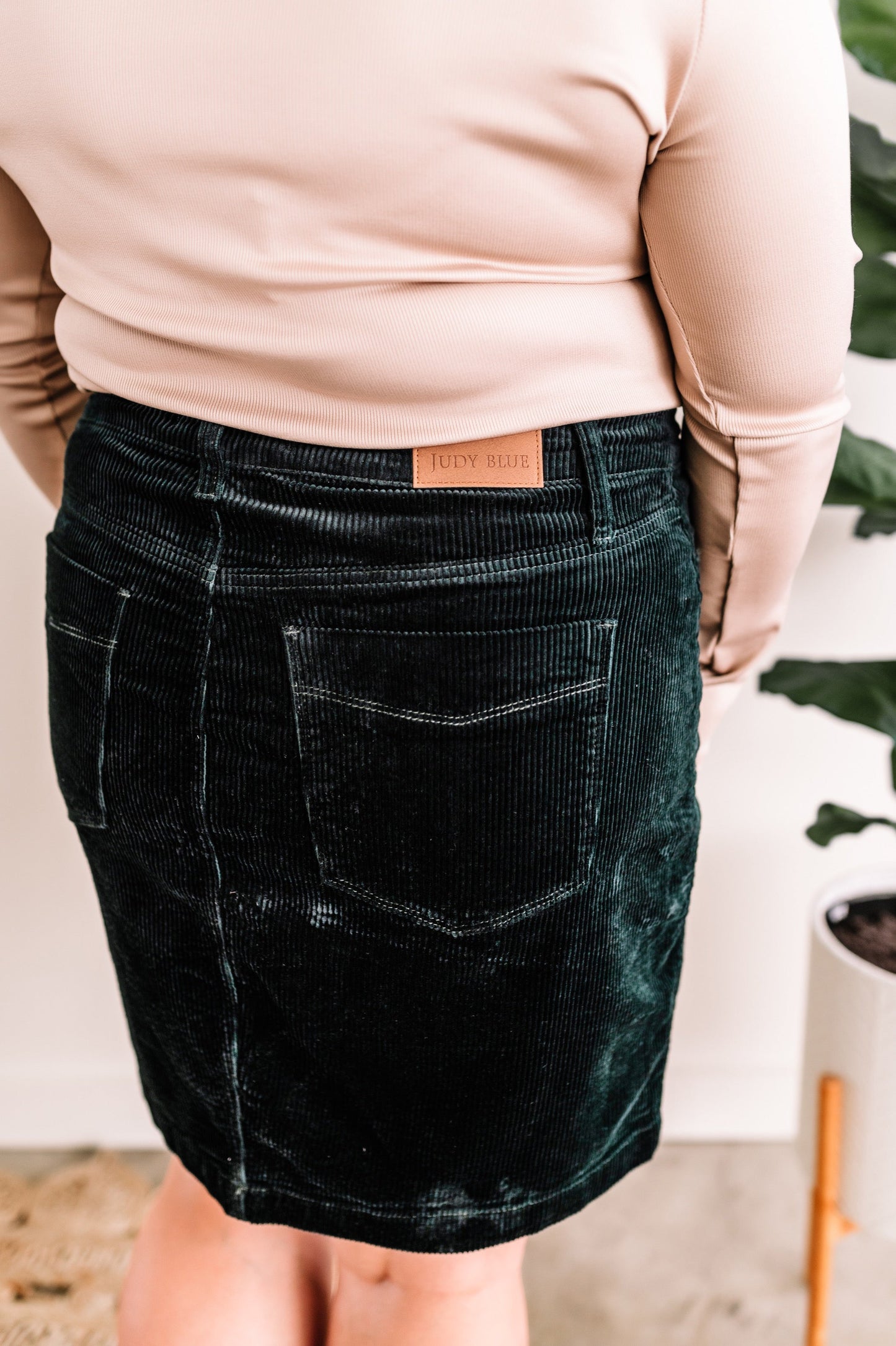 High Waisted Corduroy Skirt In Emerald By Judy Blue Jeans