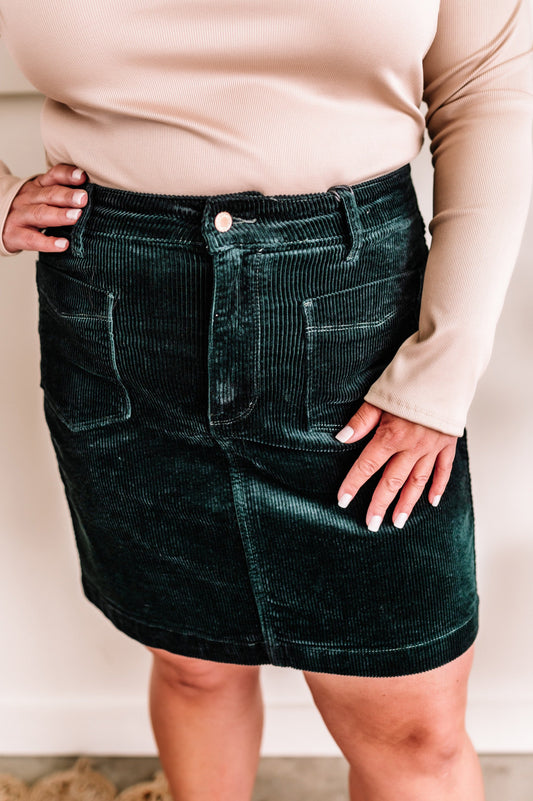 High Waisted Corduroy Skirt In Emerald By Judy Blue Jeans