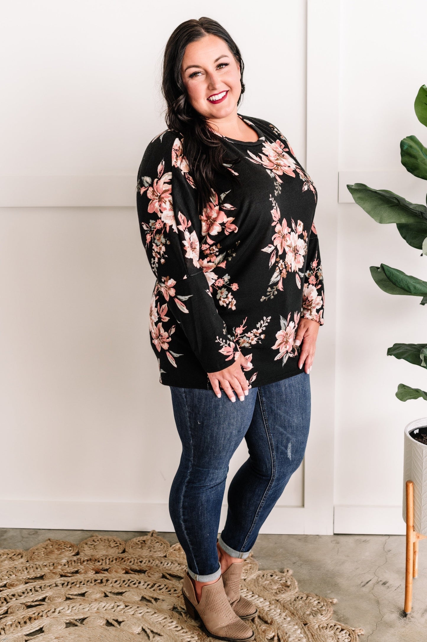 Hard To Floral Dolman Sleeve Top In Black