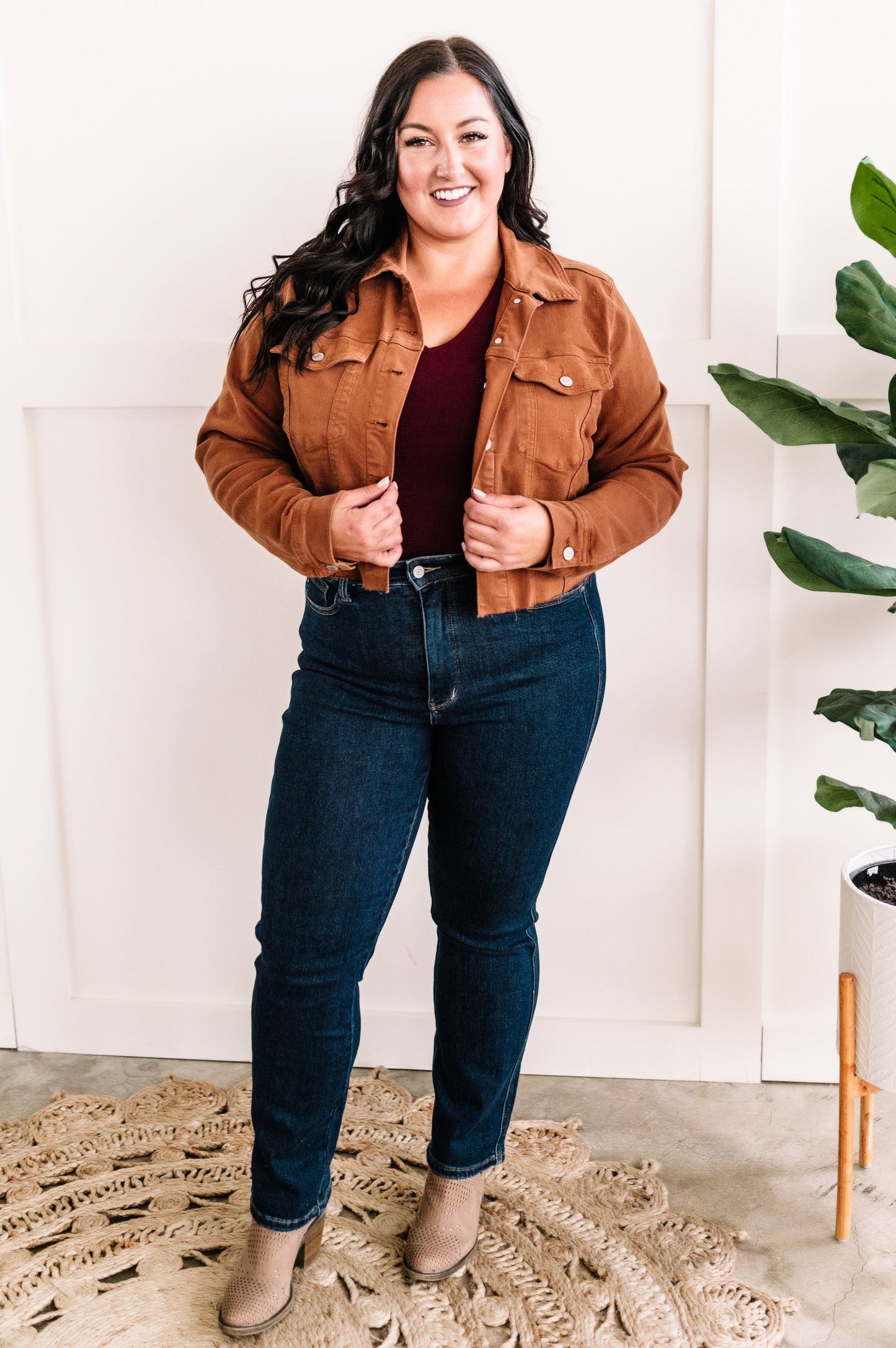 Stretchy Denim Jacket In Rich Toffee By Judy Blue Jeans