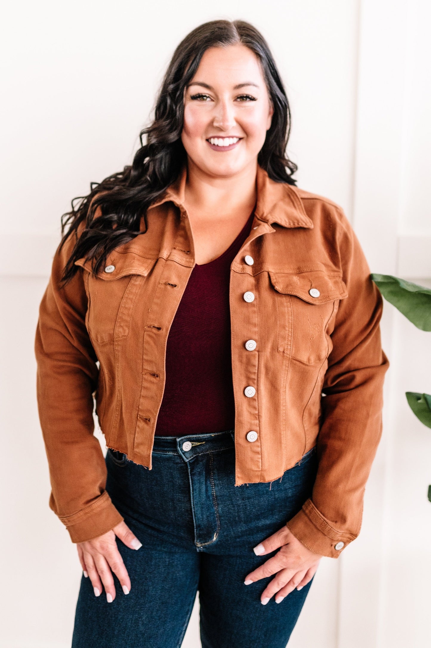 Stretchy Denim Jacket In Rich Toffee By Judy Blue Jeans