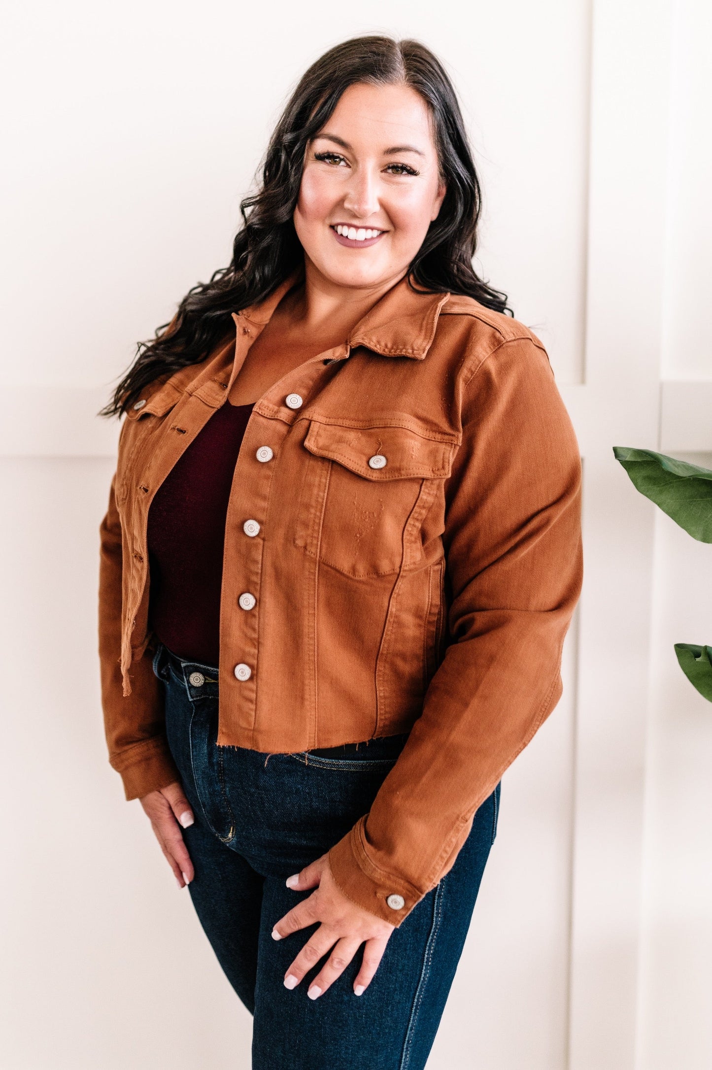 Stretchy Denim Jacket In Rich Toffee By Judy Blue Jeans