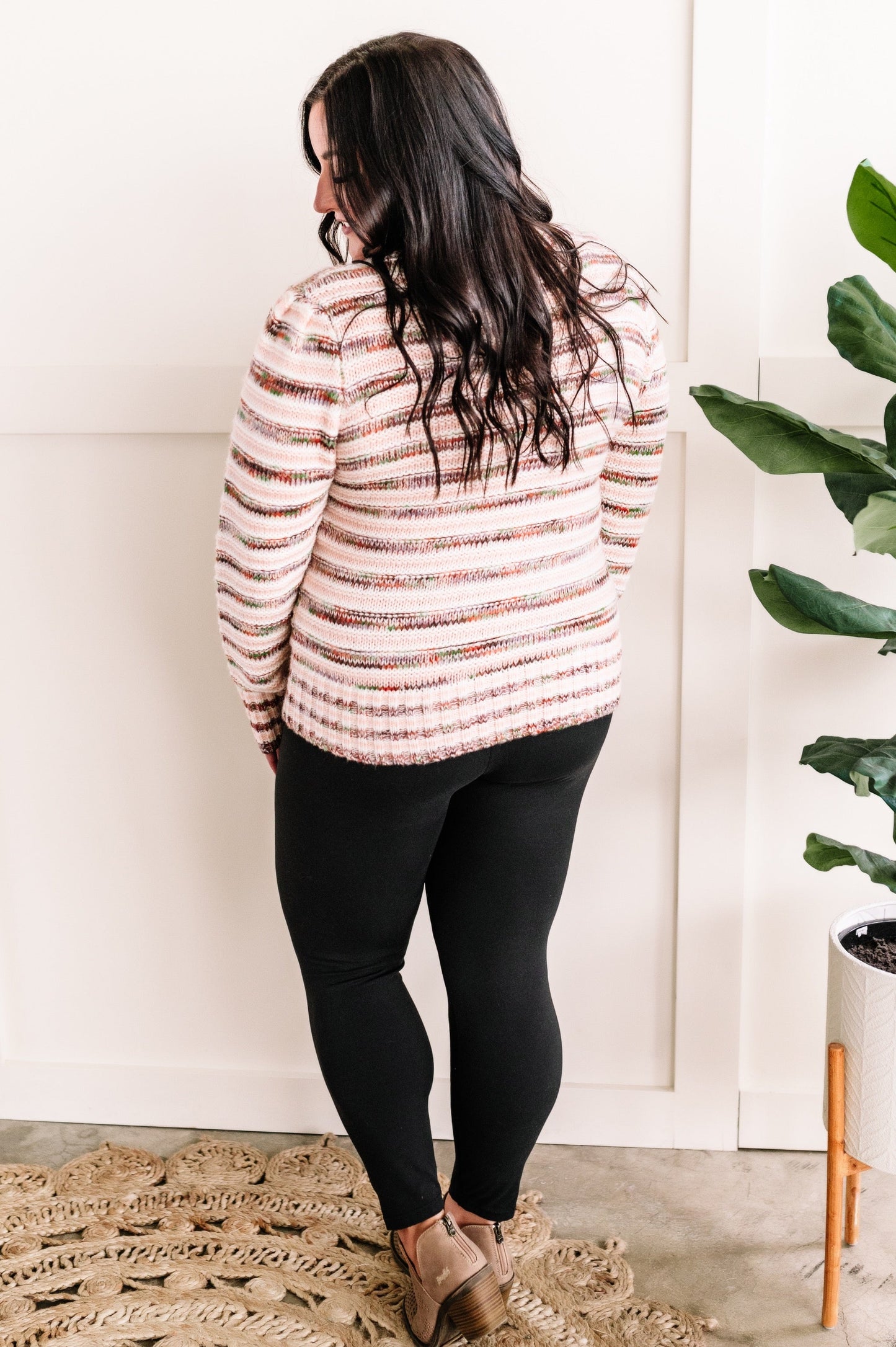 Mock Neck Knit Sweater In Multi Color Stripes