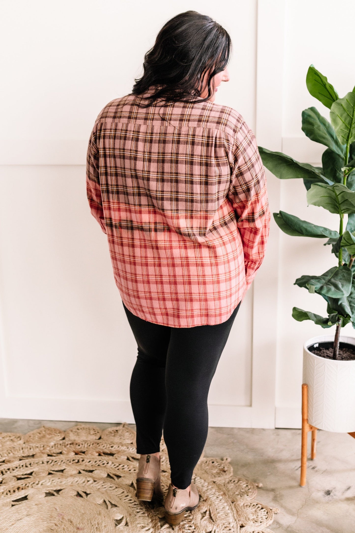 Soft Button Down Top In Ombre Fall Plaid