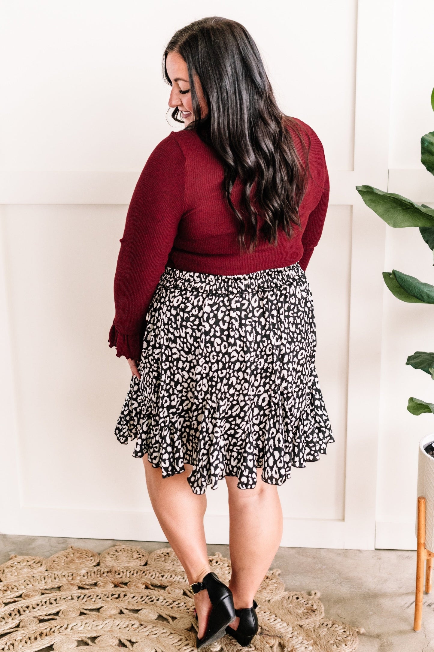 Mock Neck Bell Sleeve Knit Top In Heathered Burgundy