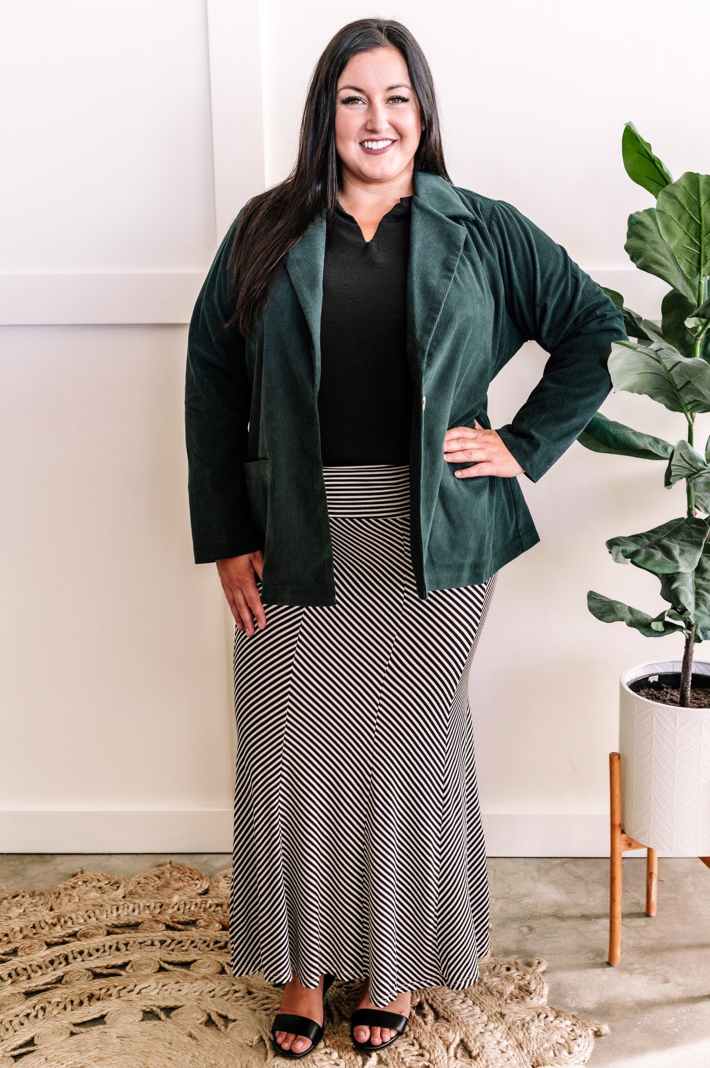 Striking Maxi Skirt In Black & White Stripes