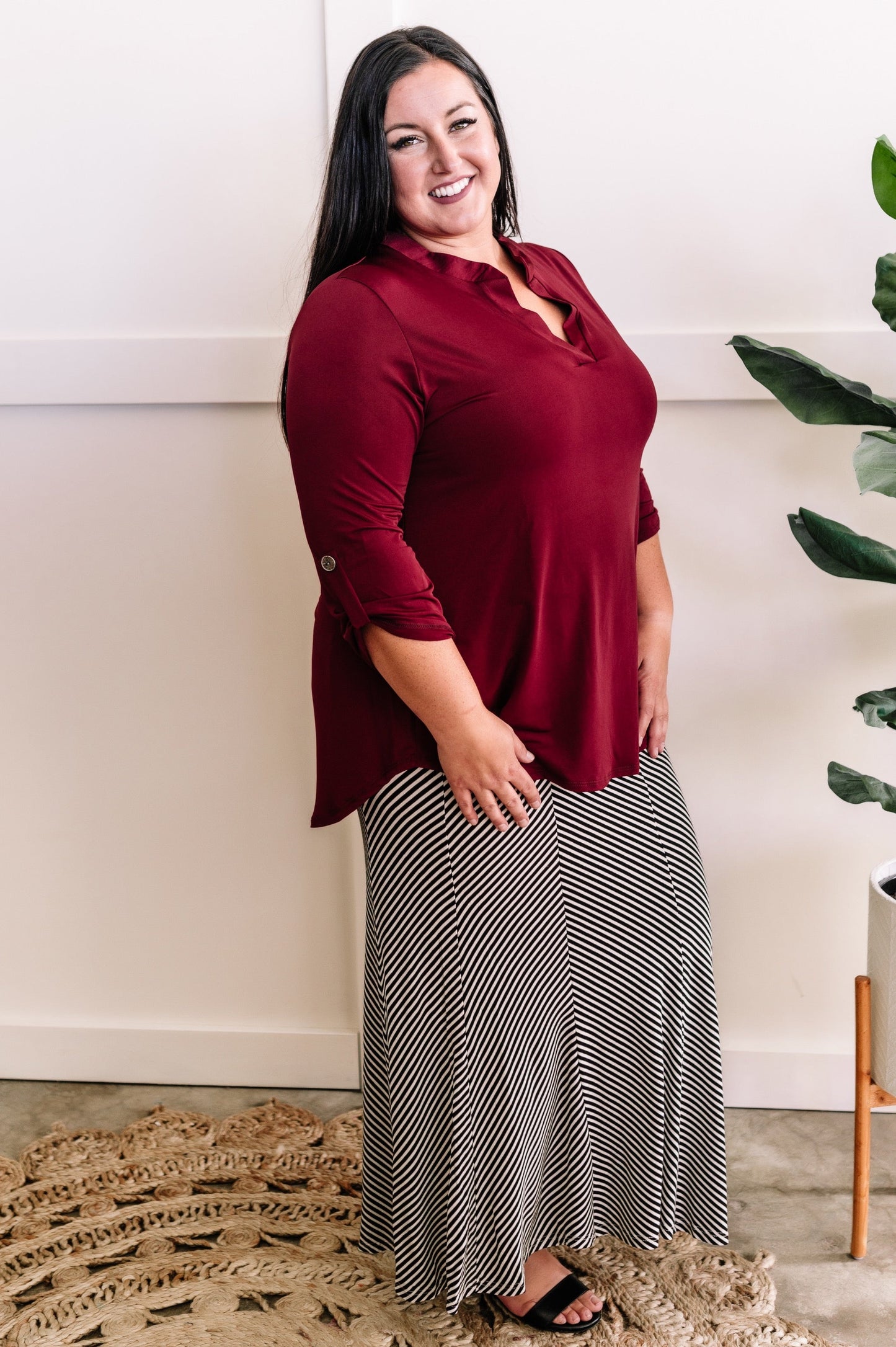 Striking Maxi Skirt In Black & White Stripes