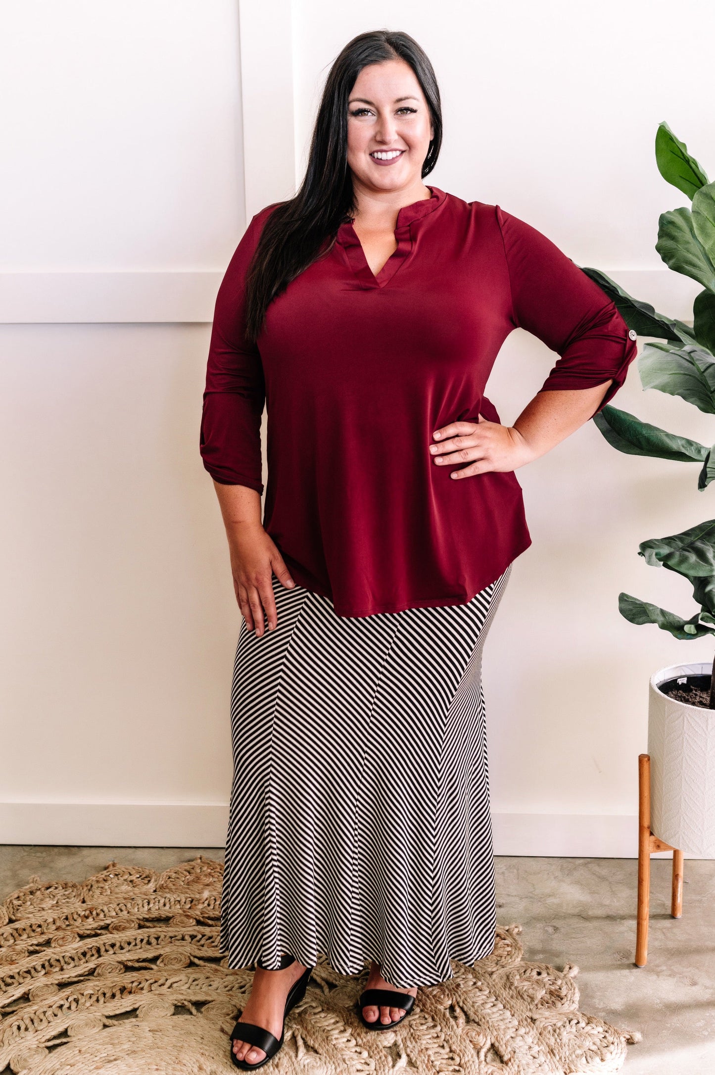 Striking Maxi Skirt In Black & White Stripes