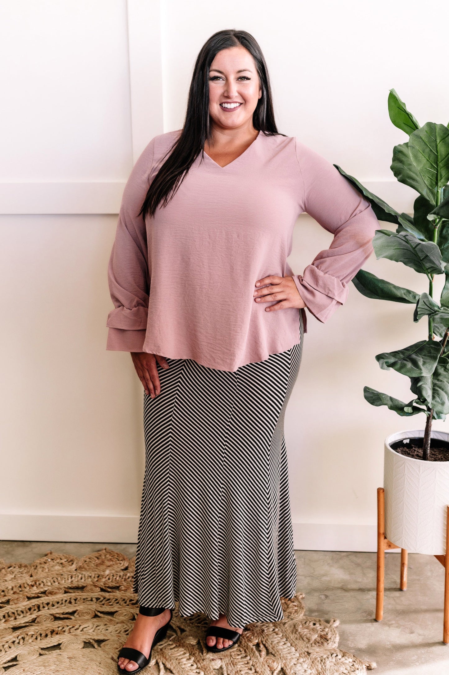 Striking Maxi Skirt In Black & White Stripes