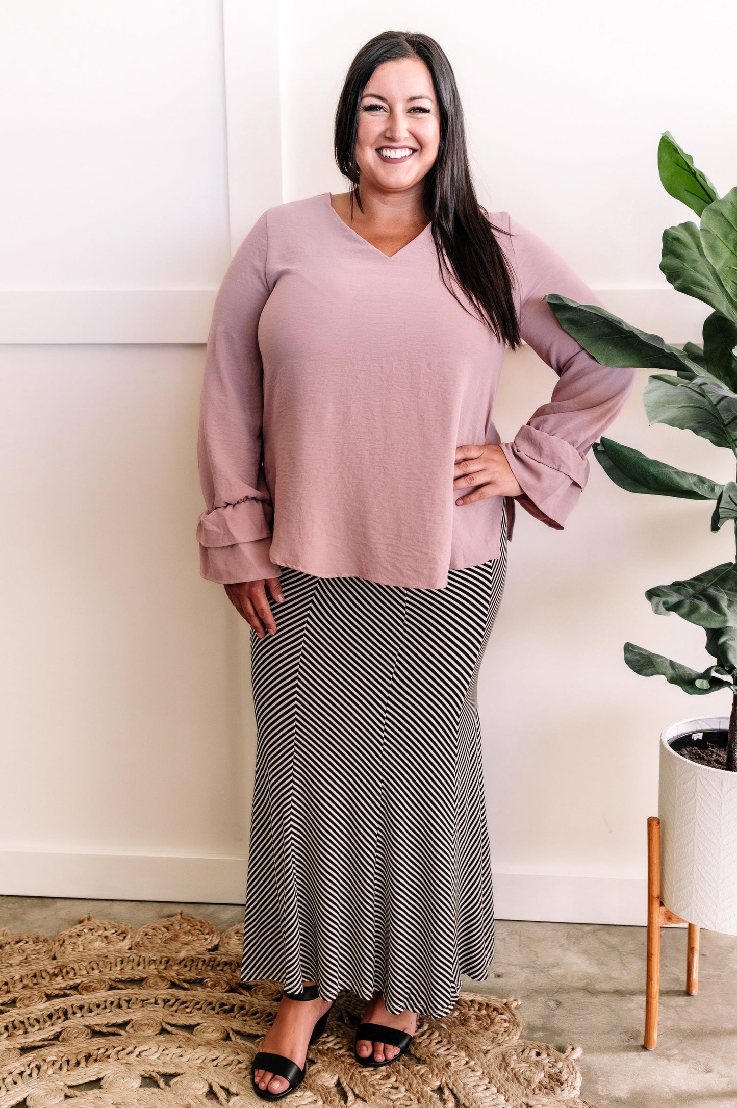 Striking Maxi Skirt In Black & White Stripes