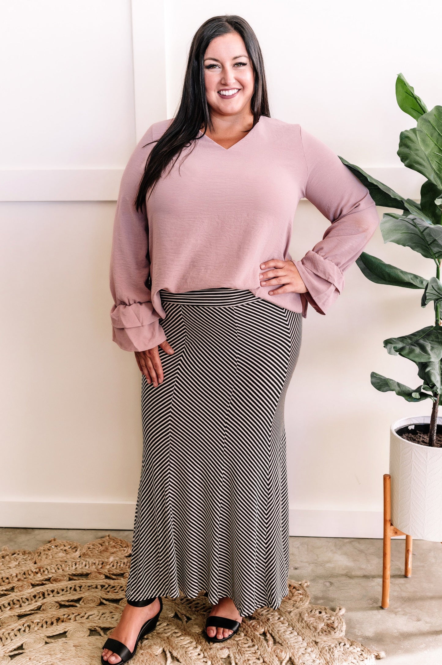 Striking Maxi Skirt In Black & White Stripes