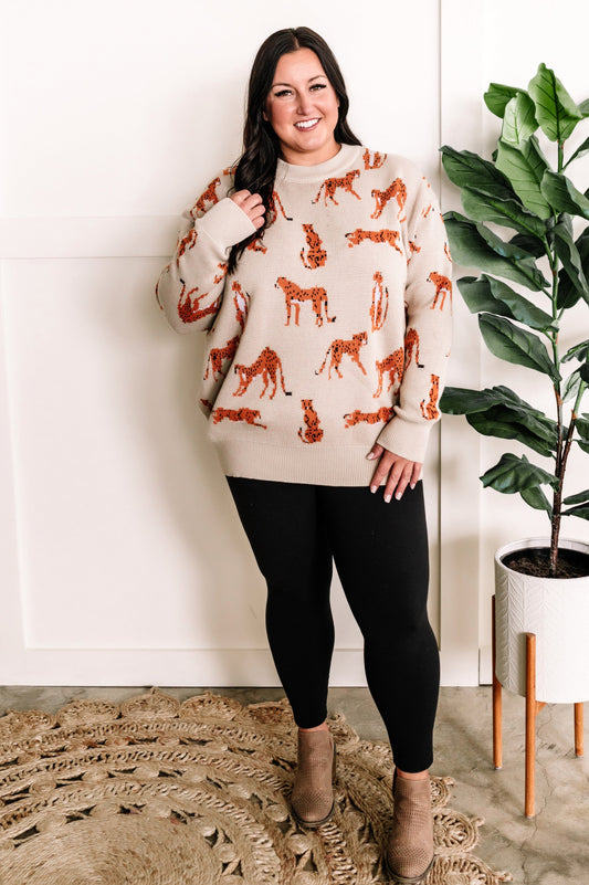 Oversized Cheetah Print Sweater In Soft Beige