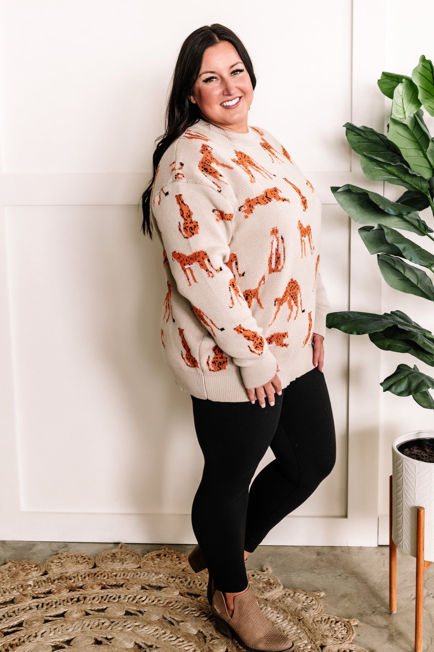 Oversized Cheetah Print Sweater In Soft Beige