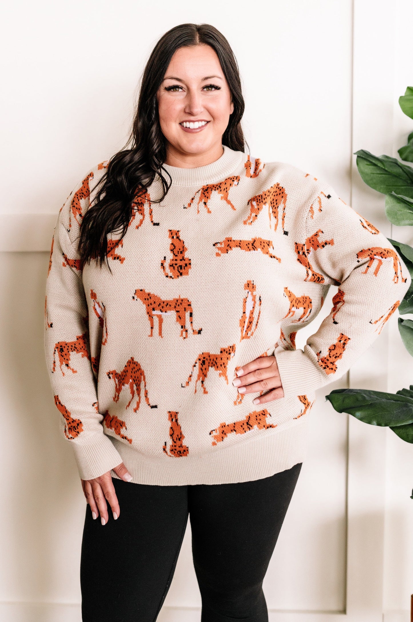 Oversized Cheetah Print Sweater In Soft Beige