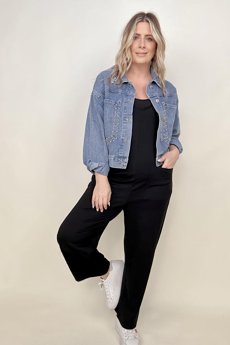 Rivet Studded Pocketed Denim Jacket