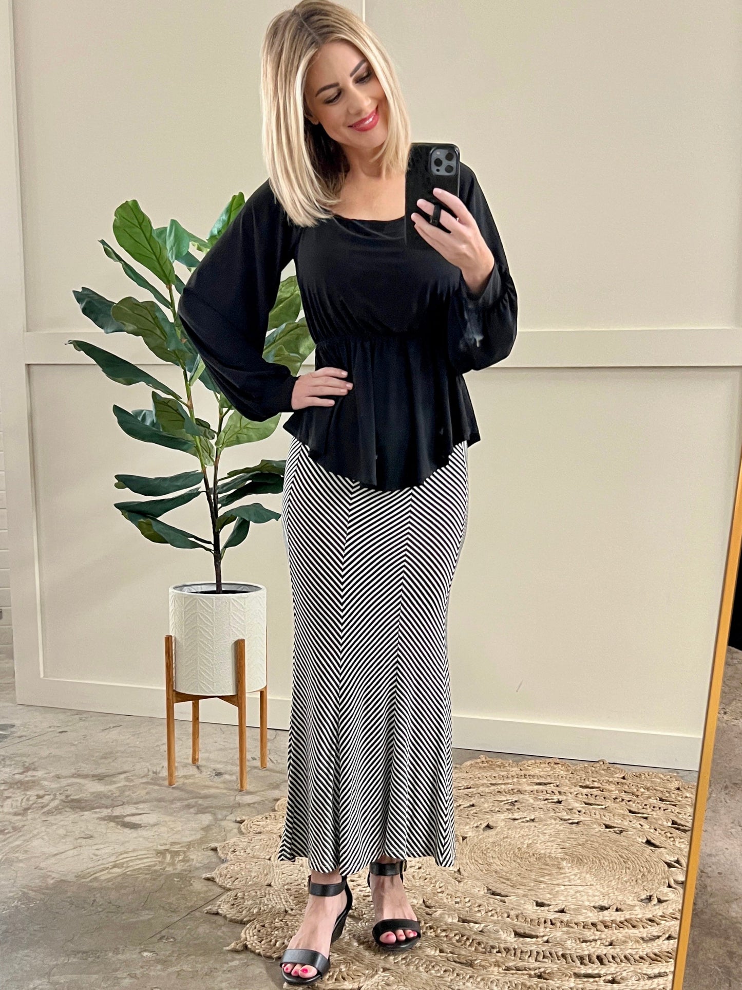 Striking Maxi Skirt In Black & White Stripes