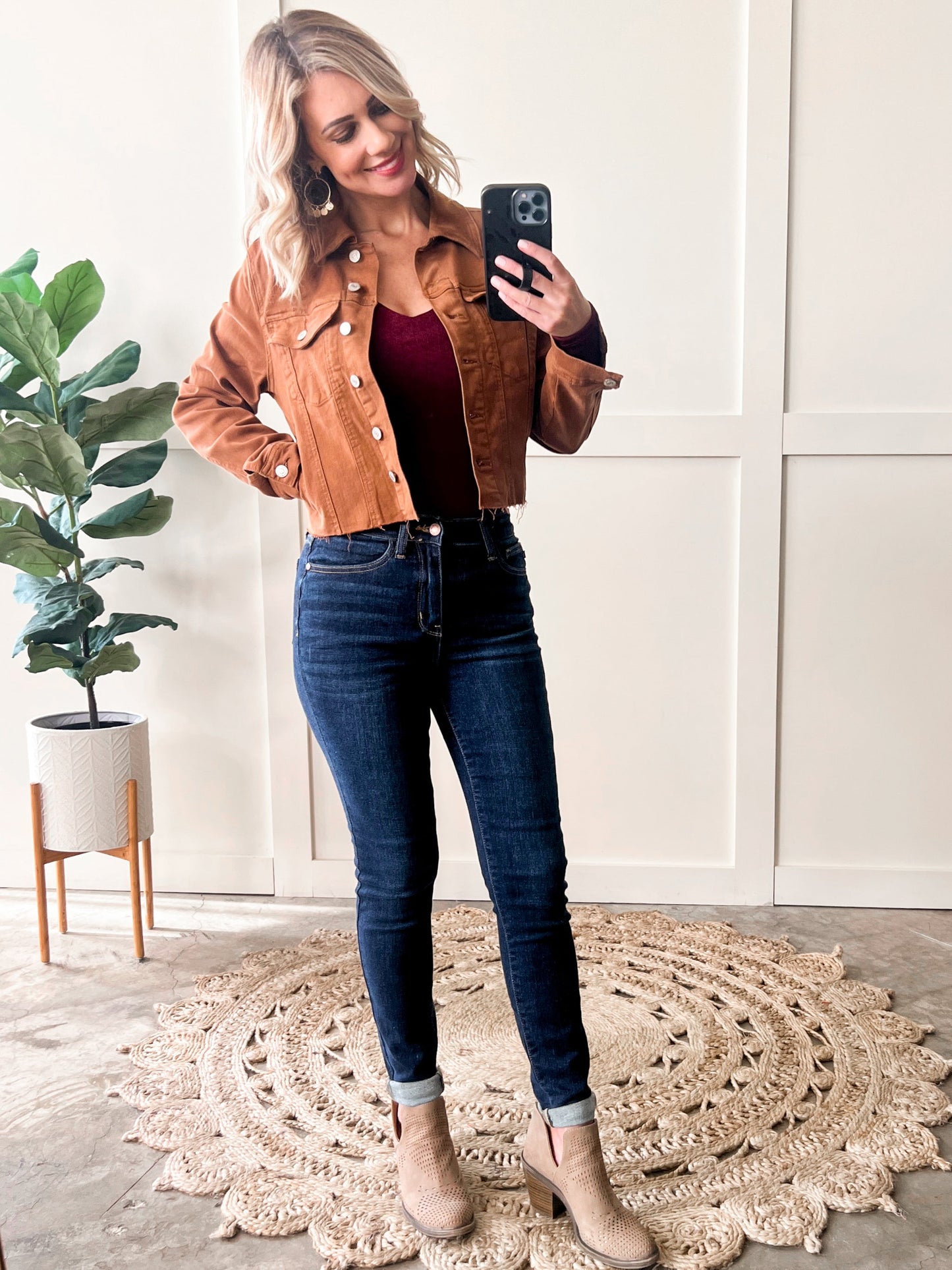 Stretchy Denim Jacket In Rich Toffee By Judy Blue Jeans