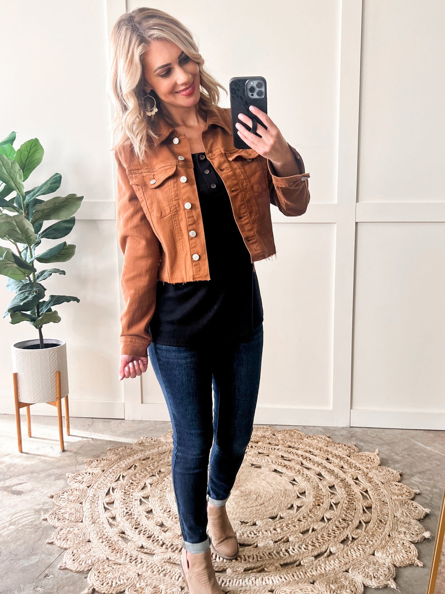 Stretchy Denim Jacket In Rich Toffee By Judy Blue Jeans